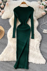 Robe en tricot à manches longues, col rond, slim, élastique, surdimensionnée, moulante